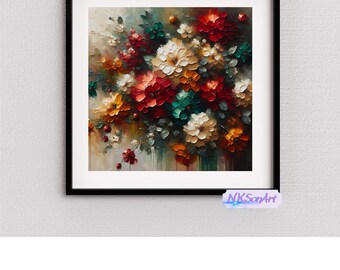 Abstract Floral Oil Painting: Colorful Flower Art Print (Digital Download)