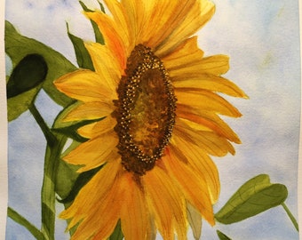 Watercolor painting,Original art,Home decor,Watercolor,Watercolor art,Original painting,Aquarelle,Wall hanging,The sunflower sideways