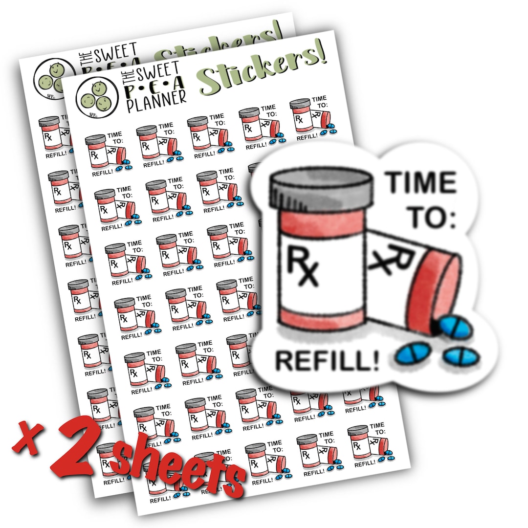 RX Prescription Refill Reminder A6 Sticker Sheets Health and Etsy