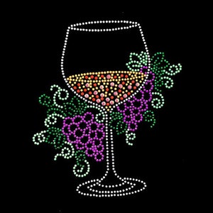 Cheers, Wine, Grapes, Cocktails, Bling, Diva, Sparkly Rhinestone &quot;WINE GLASS&quot; 5 X 7 Inches on apparel and gifts