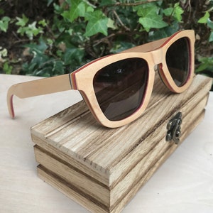 Maple Sunglasses with Coloured Wood Layer Detail & Optional Personalisation
