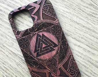 Valknut Design Wood Top Phone Case for iPhone and Samsung