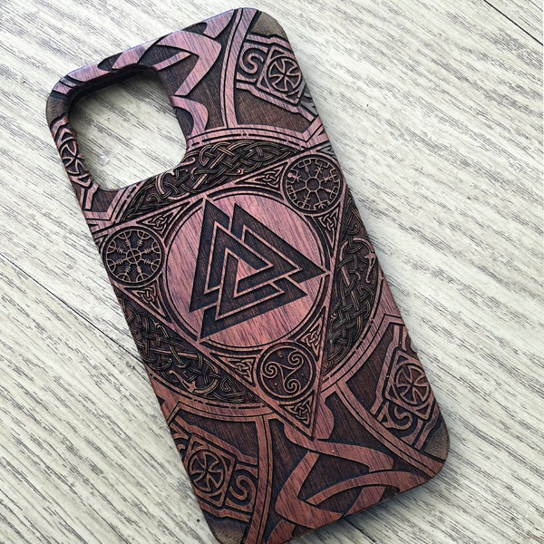 Valknut Design Wood Top Phone Case for iPhone and Samsung