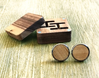 Real Wood Cufflinks /& Solid Zebra Wood Gift Box with free personalisation