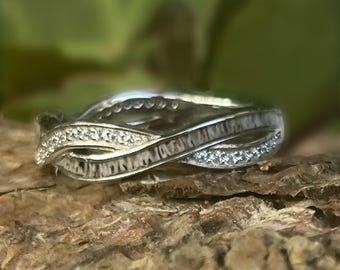 Ladies Twisted Band Sterling  Silver  Ring with Deer Antler Inlay
