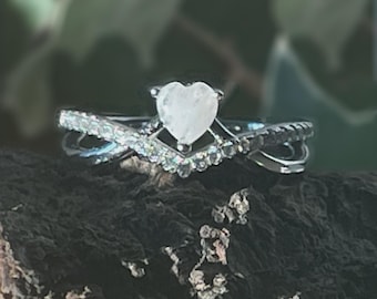 Ladies Sterling  Silver  Ring with Moonstone Heart Centre Stone