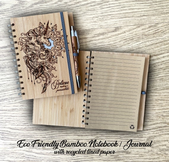 Einhorn Bambus Journal - Gravur Mandala, personalisierter Stift - Etsy.de