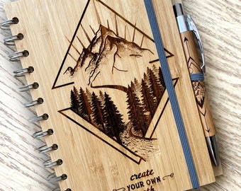 Create Your Own Path -Eco Friendly Bamboo Notebook / Journal with recycled paper & personalised Pen