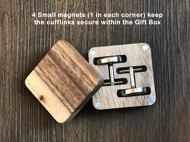 Real Wood Cufflinks /& Solid Zebra Wood Gift Box with free personalisation