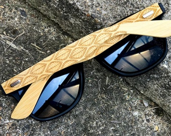 Real Wood Bamboo Sunglasses with Laser Engraved Leaf Pattern