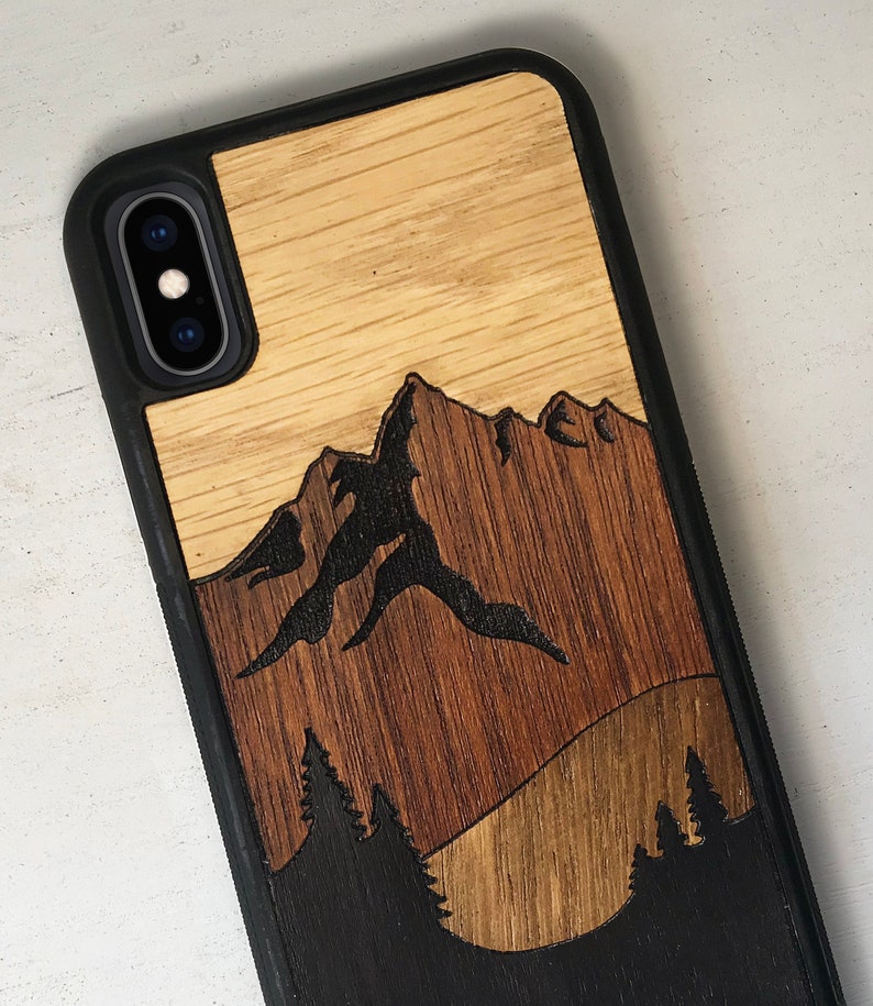 Real Wood Marquetry Mountain Scene Phone Case for iPhone & Samsung 