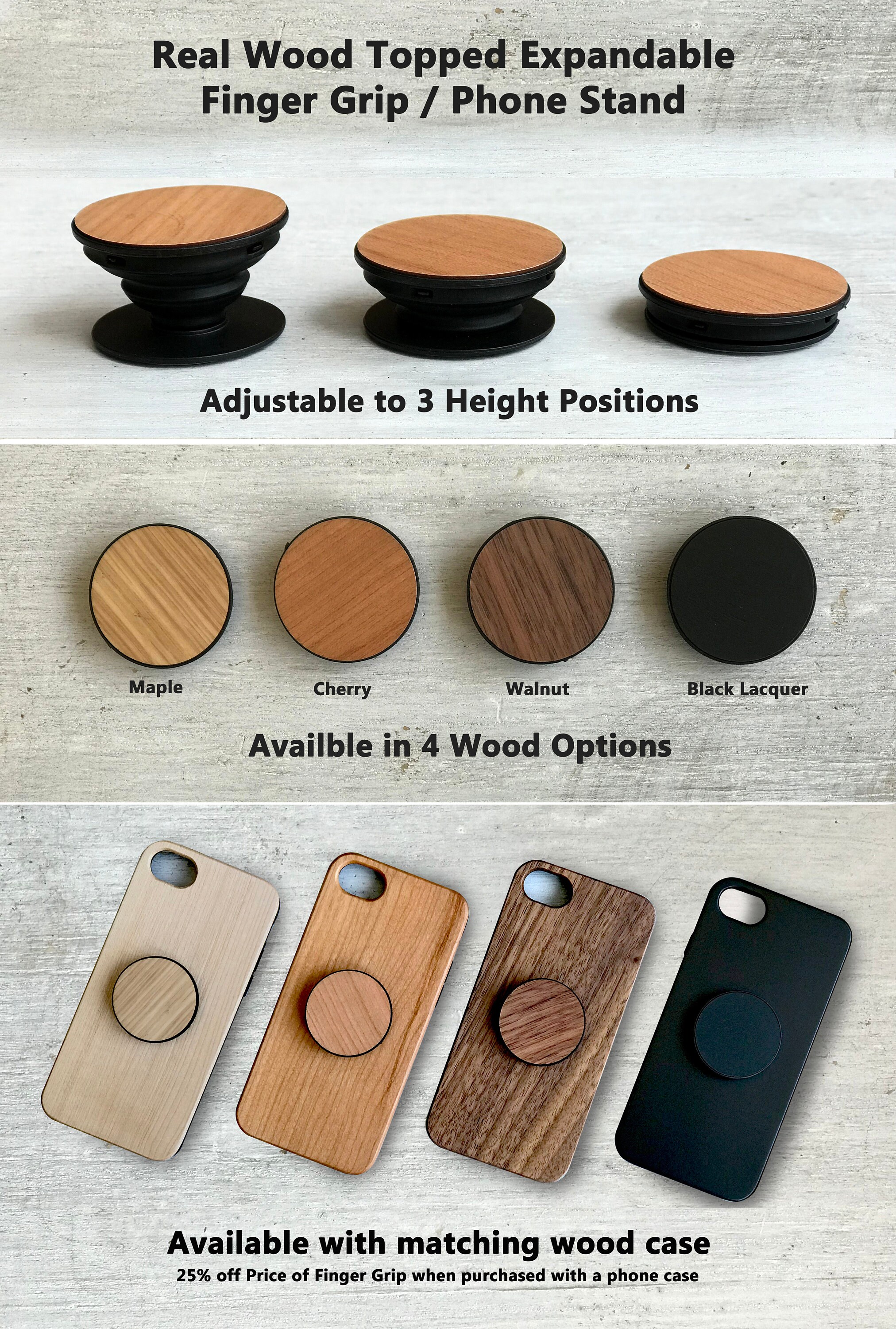 Real Wood Topped Expandable Finger Grip/Phone Stand with Etsy
