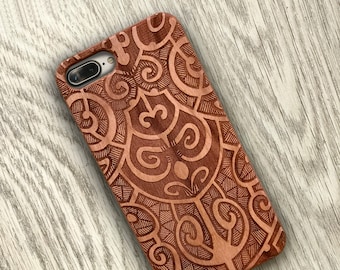Real Wood Phone Case with laser engraved  Maori design for iPhone & Samsung