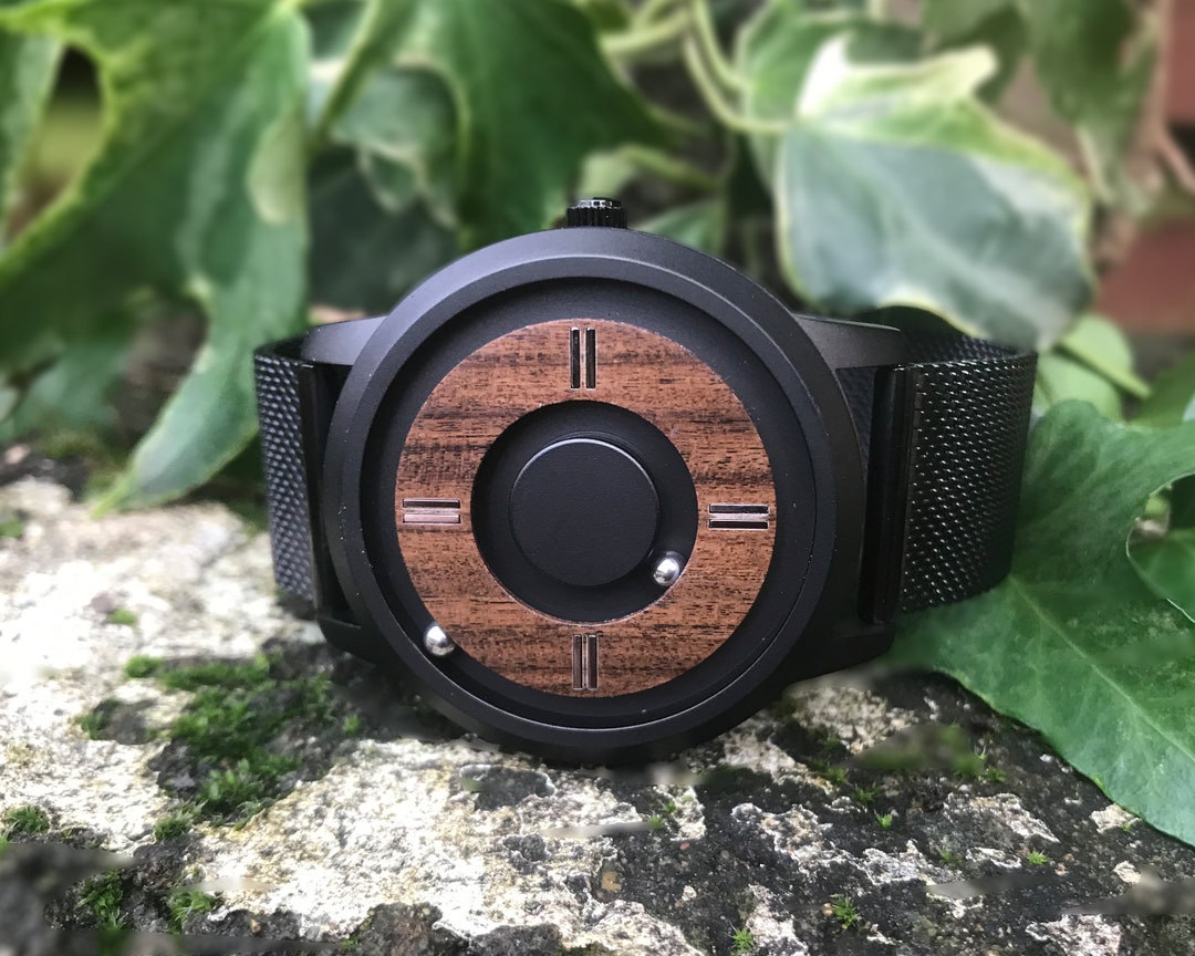Unique Real Wood Stainless Steel Watch With Magnetic Ball Bearing Hands  Solid Beech Gift Box With Optional Personalisation (STYLE 2)