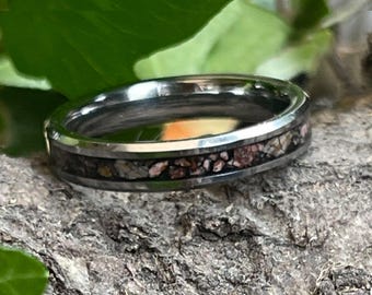4mm Tungsten Ring with  Pink Dinosaur Bone Inlay
