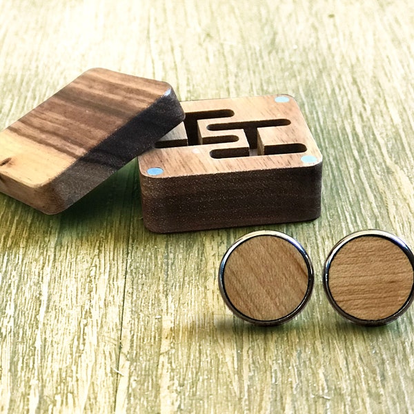 Real Wood Cufflinks & Solid Zebra Wood Gift Box with free personalisation