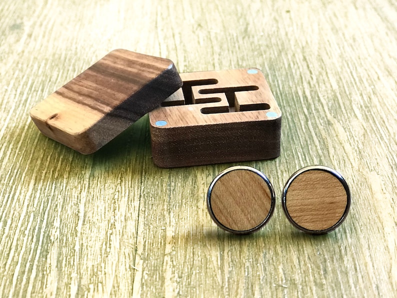 Real Wood Cufflinks /& Solid Zebra Wood Gift Box with free personalisation