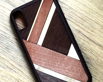 Geo Stripes Real Wood marquetry Phone Case for iPhone & Samsung