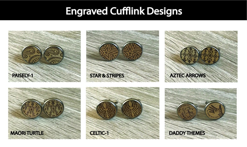 Real Wood Cufflinks /& Solid Zebra Wood Gift Box with free personalisation