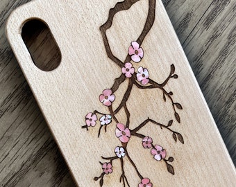 Kirschblüten-Zweig Design Handyhülle mit echten Perlmutt-Inlays