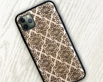 Damask Pattern Real Wood Phone Case for iPhone & Samsung
