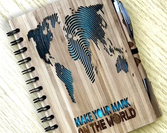 Make Your Mark Design Eco Friendly Bamboo Notebook / Journal with recycled paper & personalised pen