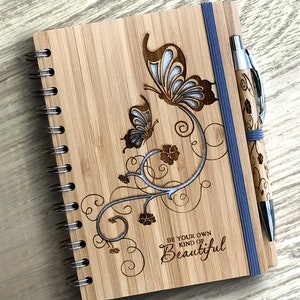 Butterfly Design Eco Friendly Bamboo Notebook/Journal & Personalised Pen