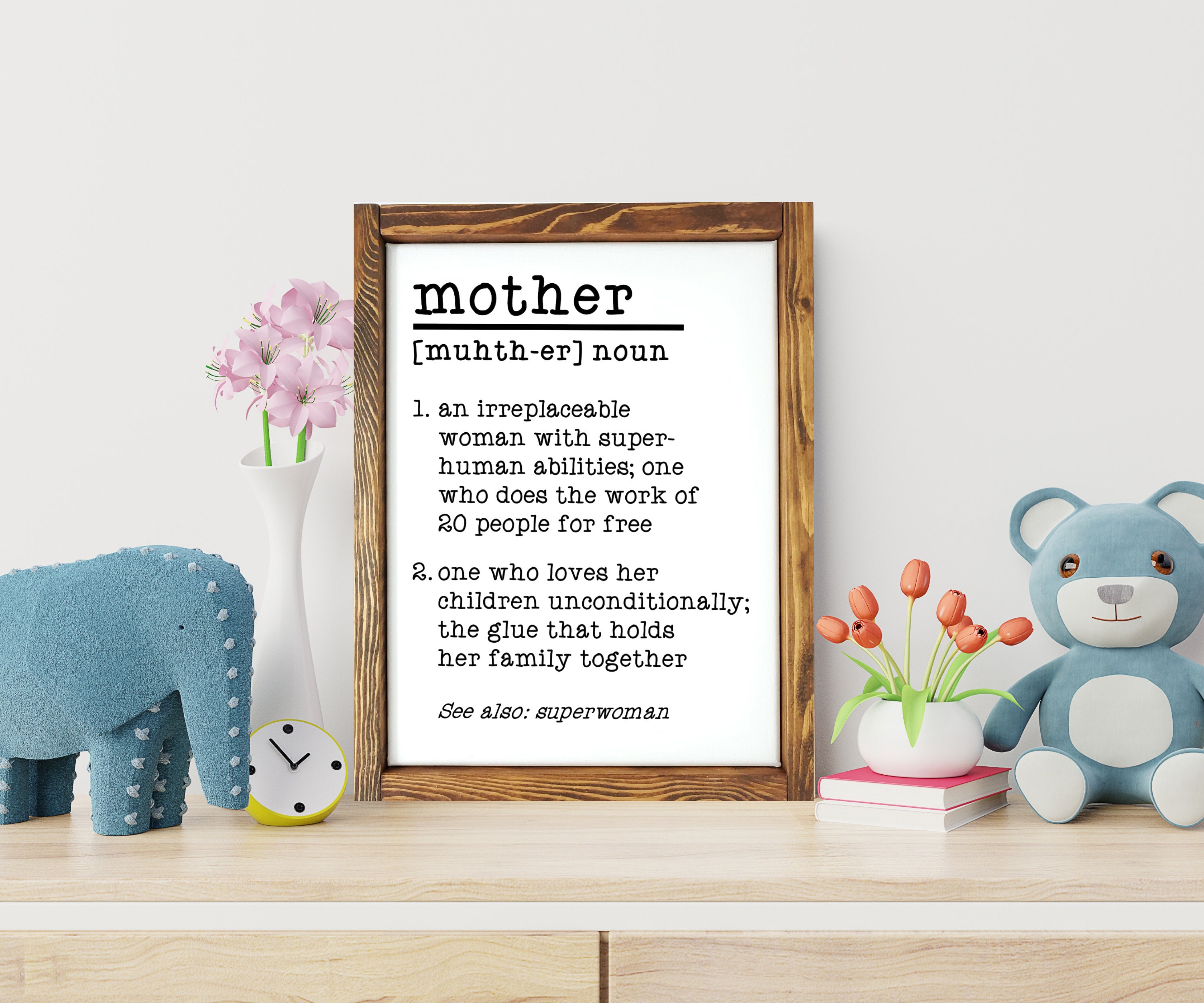 Mother Noun Definition Wooden Framed Canvas Wall Decor Etsy