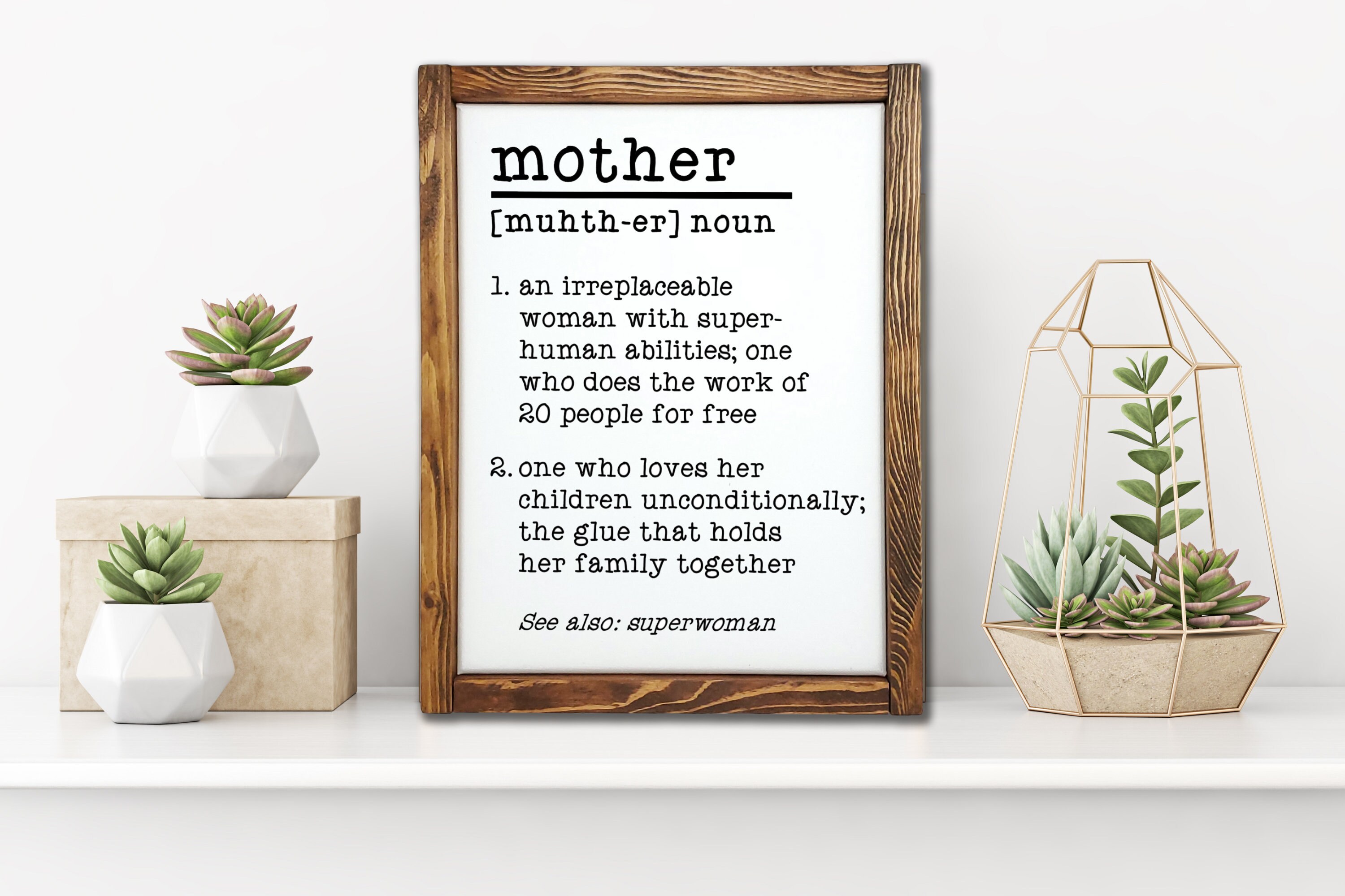 Mother Noun Definition Wooden Framed Canvas Wall Decor Etsy
