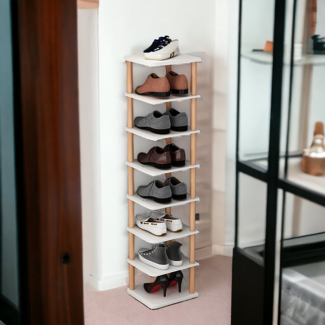 8 Tiers Wooden Vertical Shoe Rack Shoe Storage Stand Etsy