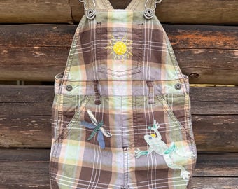 Salopette corta Gymboree vintage Y2K rielaborata a mano e stravagante / "Principe dello stagno" / Taglia 12-18 M