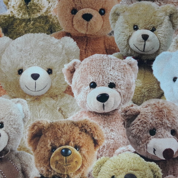 Canvas Dekostoff Fotodruck "Teddybären", beige-braun, 100% Baumwolle, Kindermuster, Tiermuster