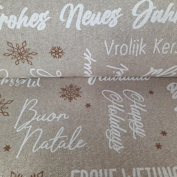 Tela decorativa "Merry Christmas" aspecto lino con hilo de lúrex Motivo de letras navideñas