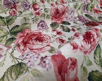 Tapestry fabric "Pink Roses", decorative fabric, upholstery fabric, furniture fabric, rose pattern