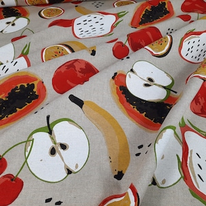 Tessuto decorativo "Frutti Esotici" misto lino, motivo frutta