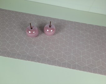Tafelloper "Cube" oudroze-wit, geometrisch patroon, stofmix, 42/130 cm