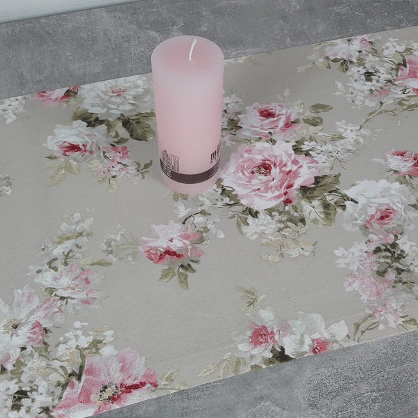 ASTRA Dété-collection coureur de table « Roses » dans les couleurs tendres beige-rose-vert, tissu de déco mélange facile à entretenir motif de roses, div. Tailles