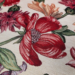 Tapestry fabric "Summer Garden" large flowers, beige-red-green decorative fabric, upholstery fabric