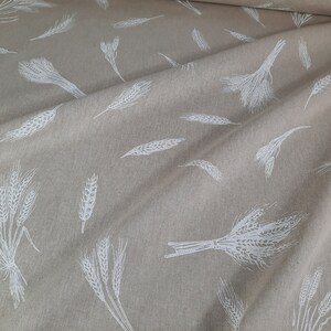 Tessuto decorativo "spighe di grano" effetto lino misto monocromatico beige-bianco