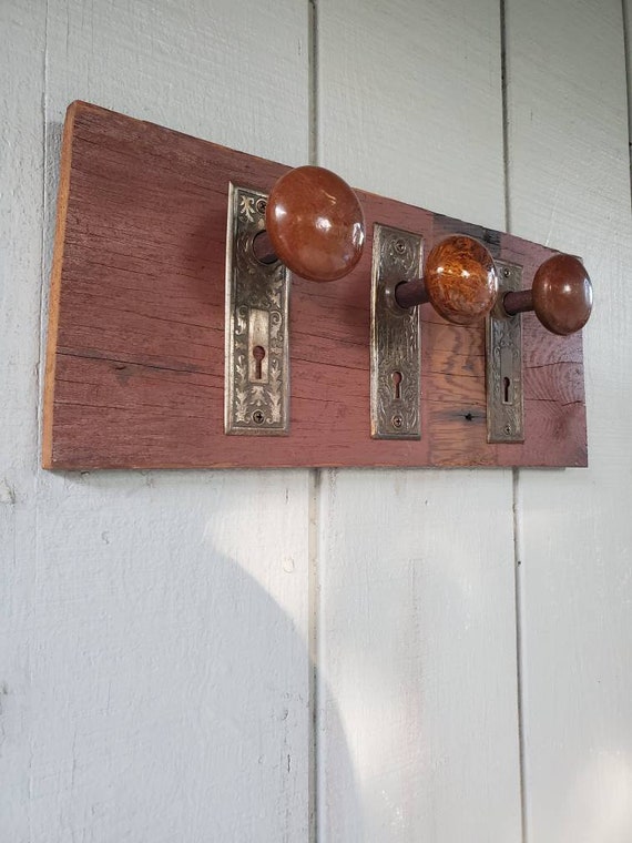 Reclaimed Wood Decorative Wall Hanger With Antique Door Knobs Etsy