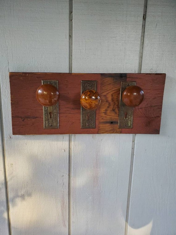 Reclaimed Wood Decorative Wall Hanger With Antique Door Knobs Etsy