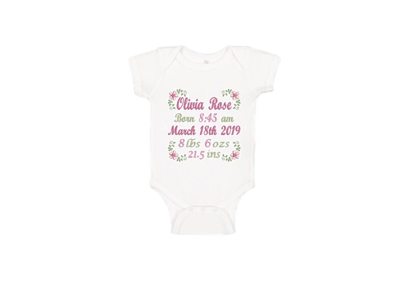 Birth Annoucement Personalized Onesie or Burp cloth Size 6-24 months