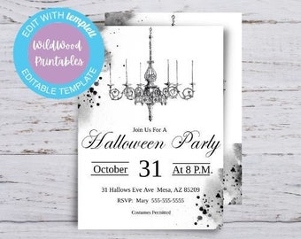Fancy Halloween Party Invitation | Black Chandelier Halloween Party Invitation | Ink spot Halloween Party Invite | 5 x7