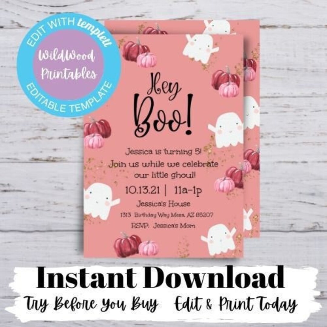 Hey Boo Birthday Party Invitation Ghost Birthday Party Invitation ...