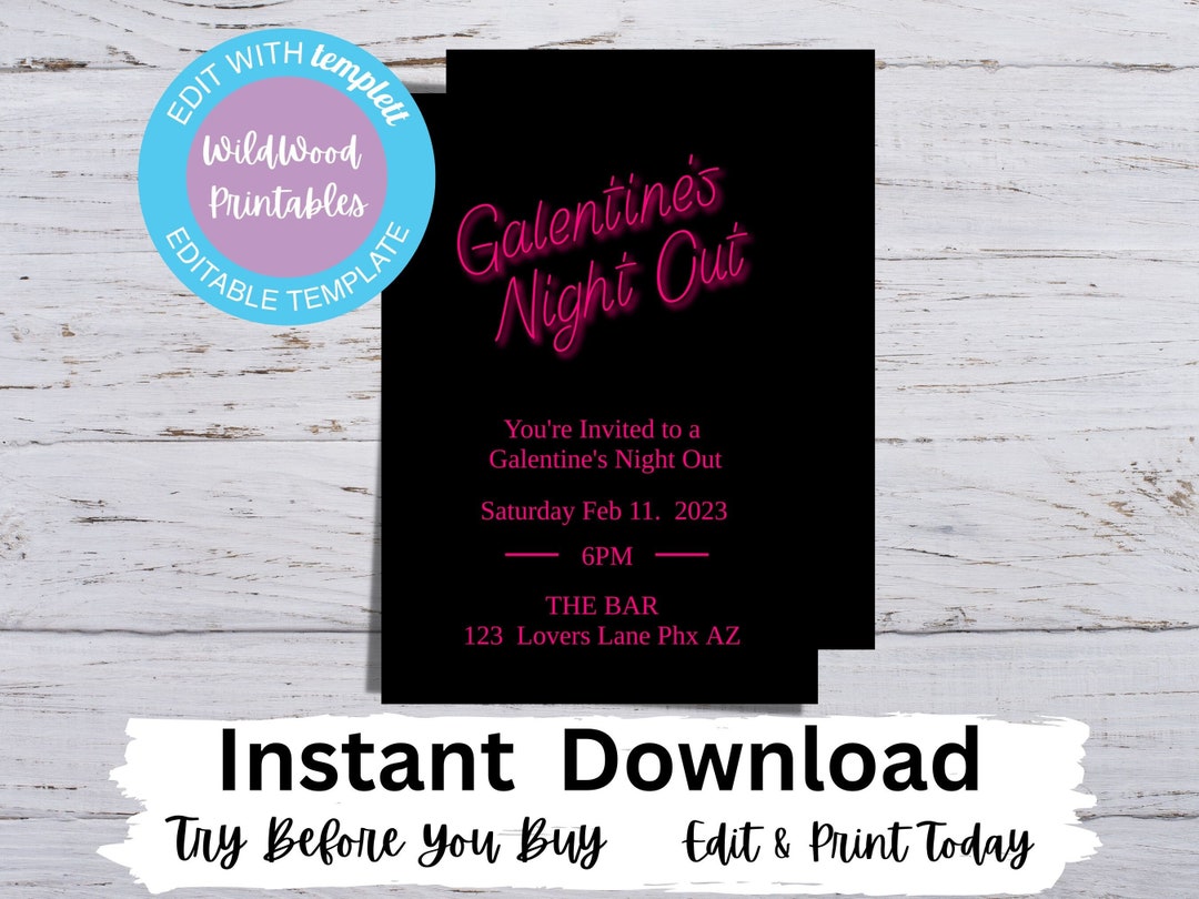 Galentines Night Out Invitations Girls Night Out Invitation Neon Girls ...