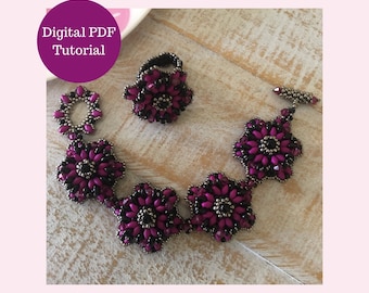 SuperDuo Beads Beading Tutorial: Ring, Bracelet, Earrings (PDF Pattern)