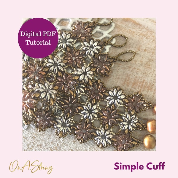 Simple Cuff Bracelet Beading Tutorial | SuperDuo Beads and Seed Beads | Learn to Bead Pattern | DIY Beaded Bracelet | PDF Digital Download