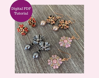 Beaded Earring Tutorial PDF Deco Drop or Stud Earrings DropDuo Beads Beginner Beadweaving Pattern