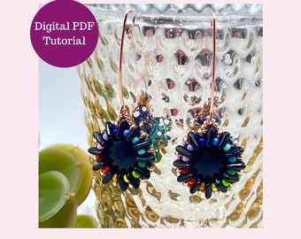Beaded Drop Earring Tutorial PDF Celebration Earrings Piros Beads Beginner Beadweaving Pattern
