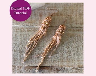 Beaded Earring Tutorial PDF Taj Mahal Earrings Peyote Stitch Fringe Intermediate Beading Pattern